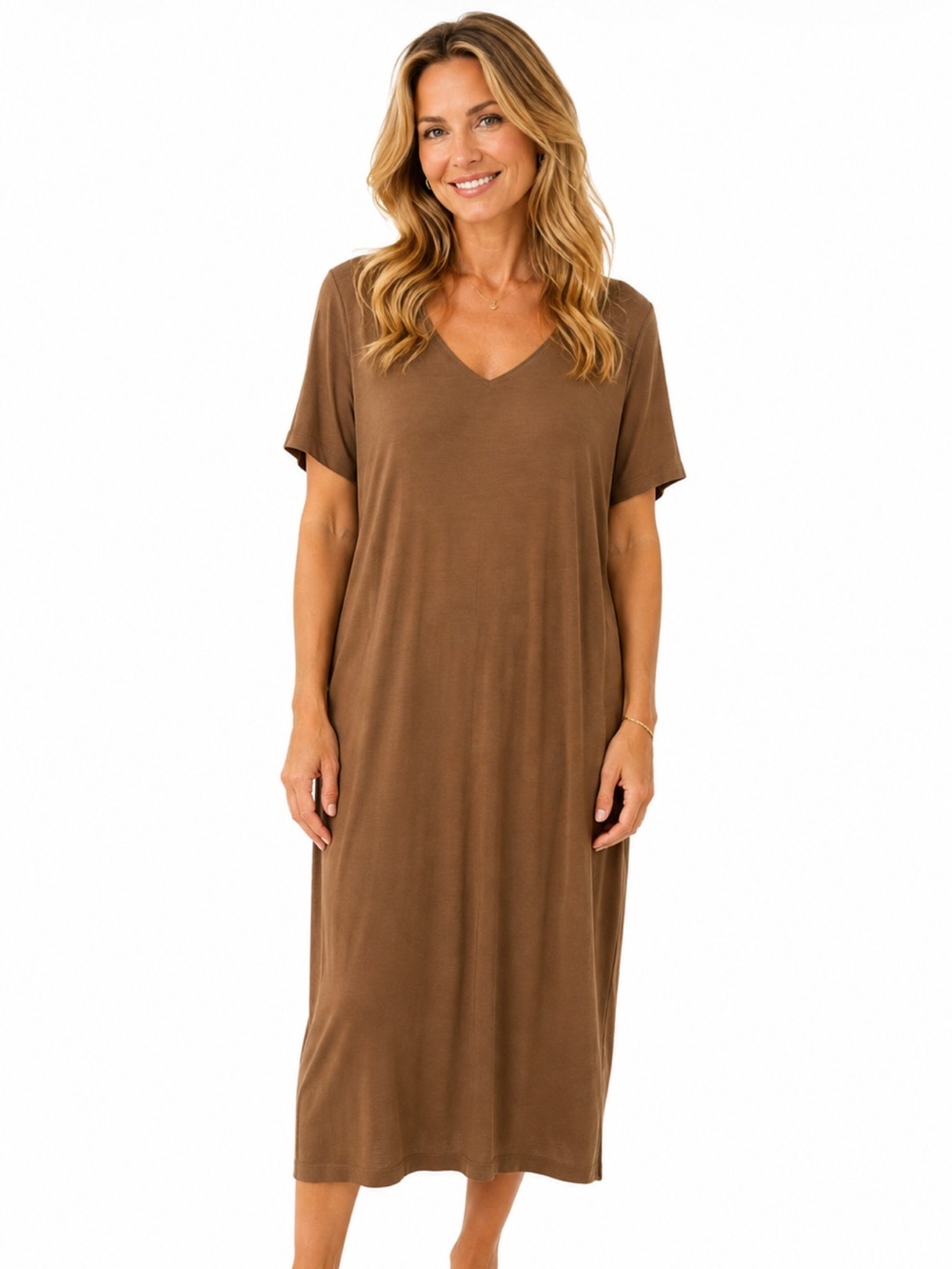 Eileen Fisher Brown Midi T-Shirt Dress in Sz M